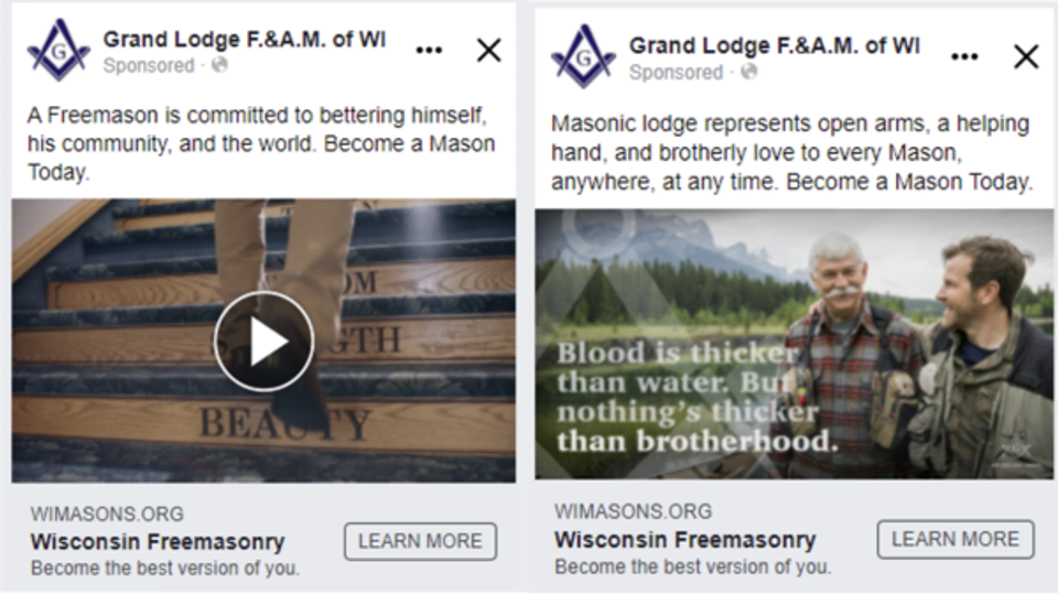 Facebook ad examples for Freemasonry