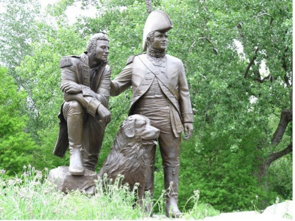 A photo of the Lewis and Clark statue in St. Charles, Missouri