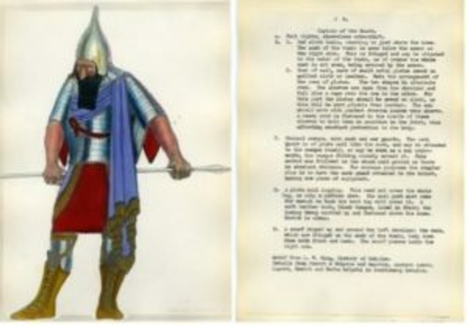 A drawing of a costume design for Captain of the Guard role in the Council of Princes of Jerusalem, 15th and 16th Degrees