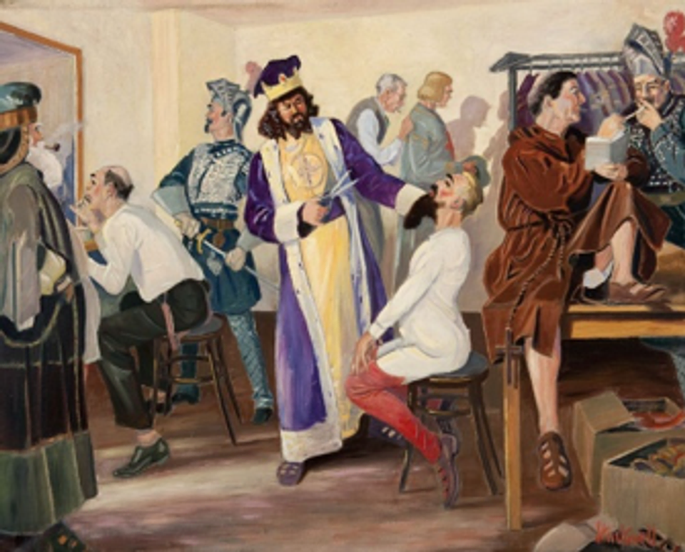 Painting of a scene in the dressing room of a Scottish Rite Valley.