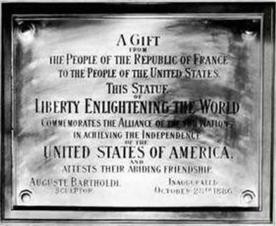 The Statue of Liberty's Plaque Commemorating France's Gift to the US